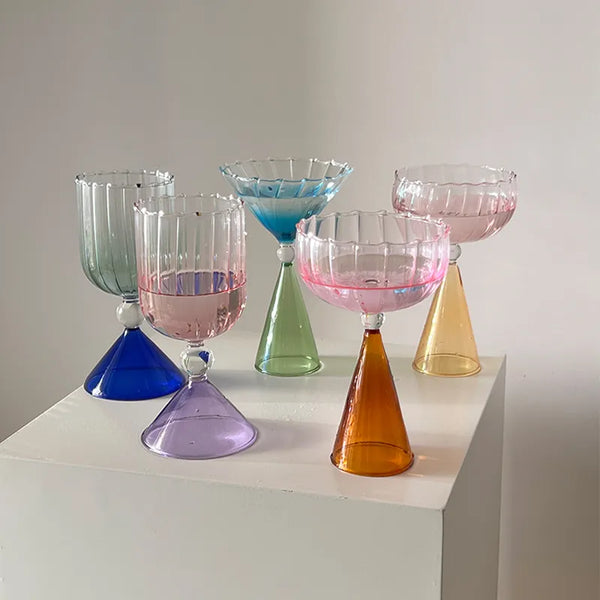 Creative Color Contrast Wine Glasses Colored Transparent Glass French Advanced Retro Irregular Wine Glass Coffee Milk Juice Cup