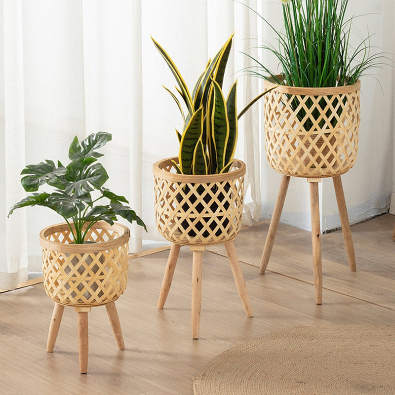 Bamboo Woven Plant Stand - plant stand