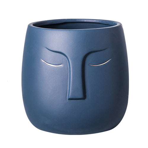 Henry Ceramic Face Vase - Navy blue - vase