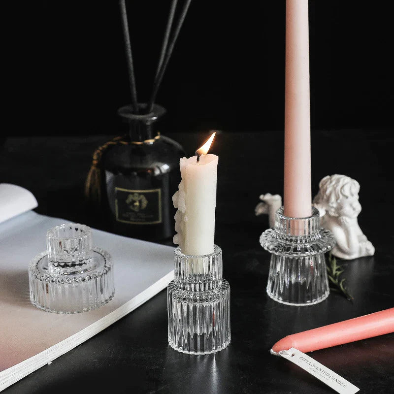 Art Deco Glass Candlestick Holder - candle stick holder