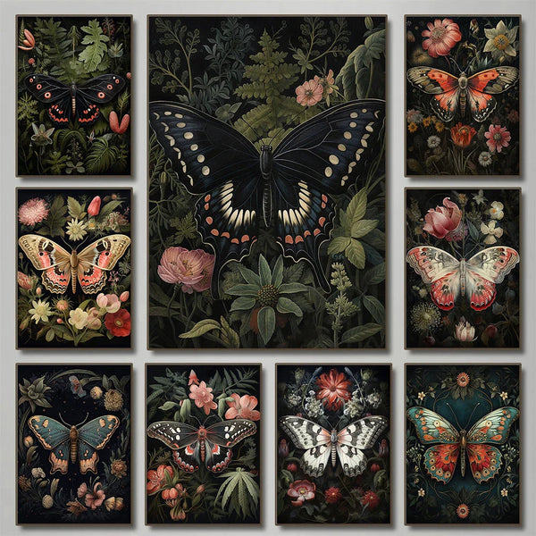 Floral Dark Butterfly Art Series - art print