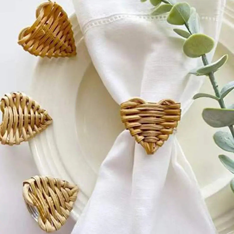 Woven Hearts Napkin Ring Set - Hearts - napkin rings