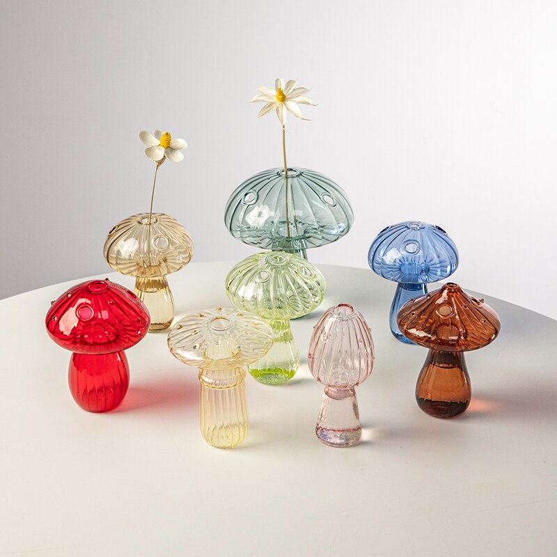 Mushroom Glass Vase Mini Flower Pot - vase